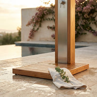 AurumRain Milano Teak & Steel Outdoor Shower Tower — Studio Shot