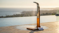 AurumRain Milano Teak & Steel Outdoor Shower Tower — Lifestyle