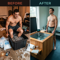 Cedar Cold Plunge Built for Daily Recovery, 304 Stainless Basin, Whisper-Quiet Chiller, Touchscreen — Before & After