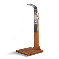 Outdoor Shower Tower Built for Resort-Level Luxury, Teak & Steel Design, Thermostatic Mixer, Rainfall Canopy
